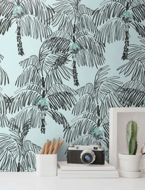 NextWall Palm Beach Peel & Stick Wallpaper - Black & Blue