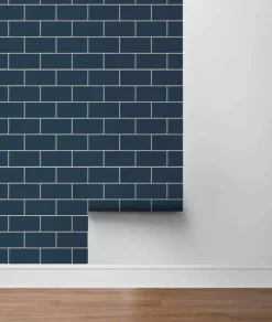 NextWall Retro Subway Tile Peel & Stick Wallpaper - Blue