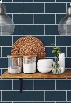 NextWall Retro Subway Tile Peel & Stick Wallpaper - Blue