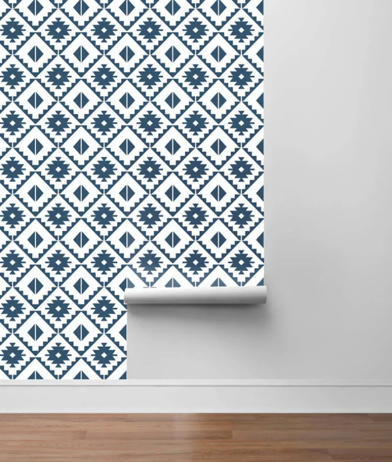 NextWall Southwest Tile Peel & Stick Wallpaper - Blue & White