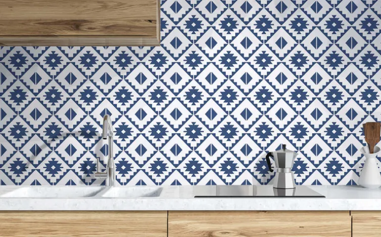 NextWall Southwest Tile Peel & Stick Wallpaper - Blue & White