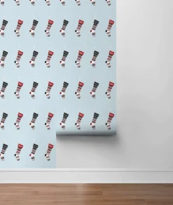 NextWall Stockings Holiday Peel & Stick Wallpaper - Powder Blue