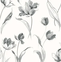 NextWall Tulip Toss Peel & Stick Wallpaper - Black