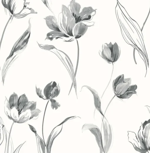 NextWall Tulip Toss Peel & Stick Wallpaper - Black