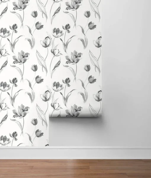 NextWall Tulip Toss Peel & Stick Wallpaper - Black