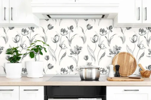 NextWall Tulip Toss Peel & Stick Wallpaper - Black