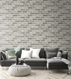 NextWall Washed Brick Peel & Stick Wallpaper - Soft Gray