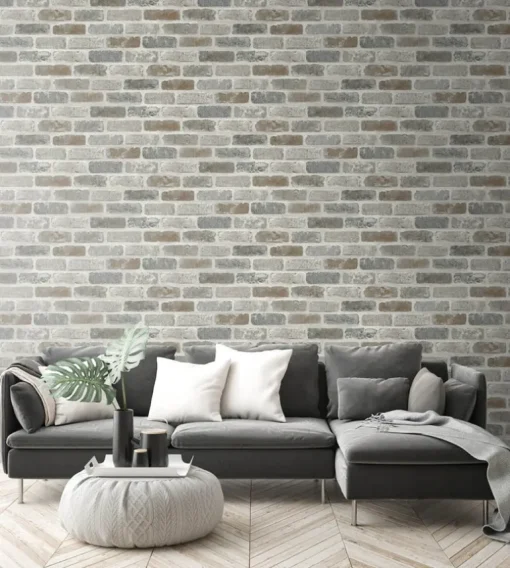 NextWall Washed Brick Peel & Stick Wallpaper - Soft Gray