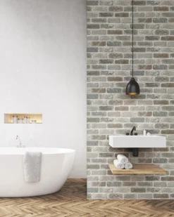 NextWall Washed Brick Peel & Stick Wallpaper - Soft Gray
