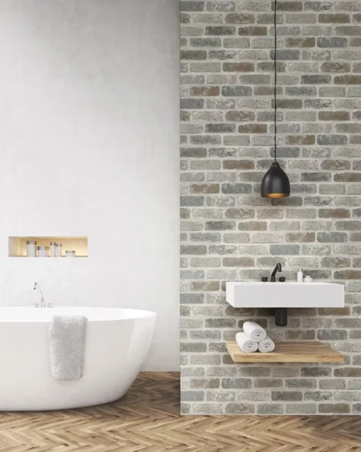 NextWall Washed Brick Peel & Stick Wallpaper - Soft Gray