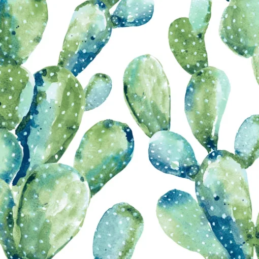 Prickly Pear Cactus Peel & Stick Wallpaper - Blue & Green