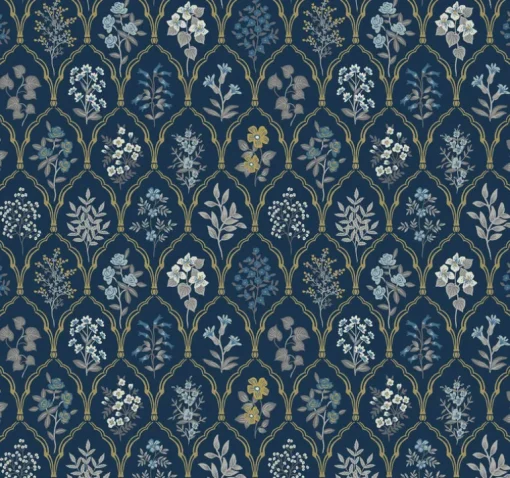 Rifle Paper Co. Hawthorne Wallpaper - Navy & Gold