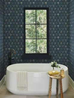 Rifle Paper Co. Hawthorne Wallpaper - Navy & Gold
