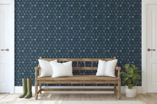 Rifle Paper Co. Hawthorne Wallpaper - Navy & Gold