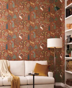 Rifle Paper Co. Menagerie Wallpaper - Rust Brown