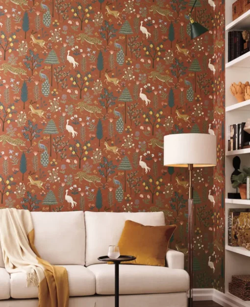Rifle Paper Co. Menagerie Wallpaper - Rust Brown