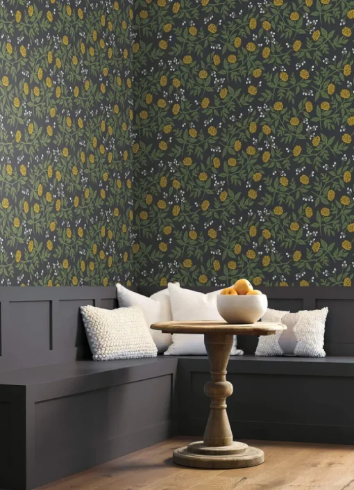 Rifle Paper Co. Peonies Wallpaper - Black & Gold
