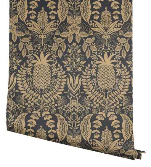 Rifle Paper Co. Pineapple Damask Wallpaper - Black