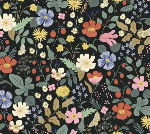 Rifle Paper Co. Strawberry Fields Wallpaper - Black