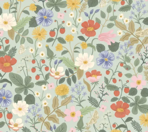 Rifle Paper Co. Strawberry Fields Wallpaper - Green & Pink