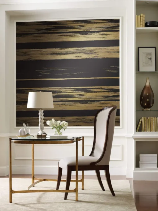Ronald Redding 24 Karat Horizontal Dry Brush Wallpaper - Black & Gold