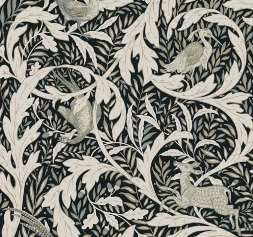 Ronald Redding Arts & Crafts Woodland Tapestry Wallpaper - Black