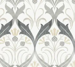 Ronald Redding Arts & Crafts Pine Cone Ribbon Wallpaper - Charcoal