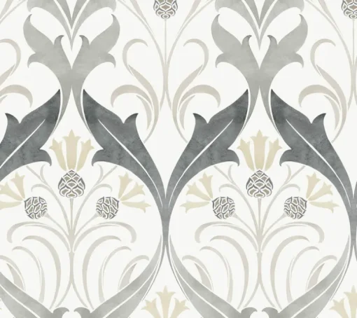 Ronald Redding Arts & Crafts Pine Cone Ribbon Wallpaper - Charcoal
