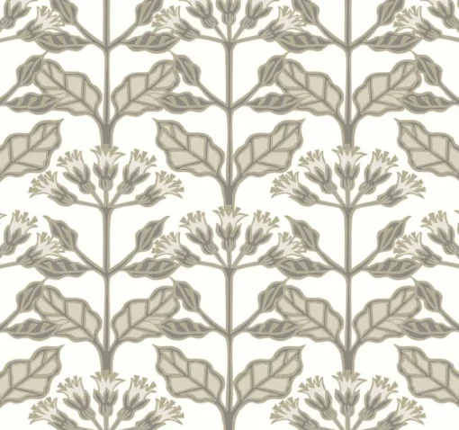 Ronald Redding Arts & Crafts Tracery Blooms Wallpaper - White