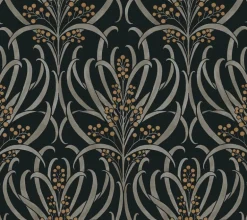 Ronald Redding Arts & Crafts Calluna Wallpaper - Black & Gold