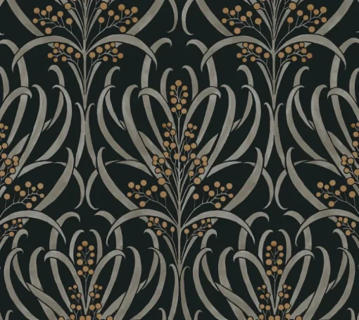 Ronald Redding Arts & Crafts Calluna Wallpaper - Black & Gold