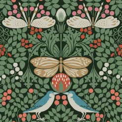 Ronald Redding Arts & Crafts Butterfly Garden Wallpaper - Green