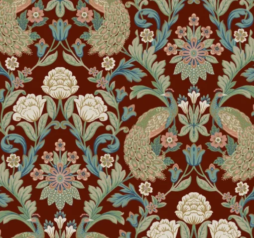 Ronald Redding Arts & Crafts Plume Dynasty Wallpaper - Red