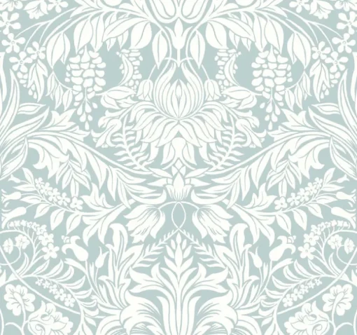 Ronald Redding Arts & Crafts Lockwood Damask Wallpaper - Light Blue