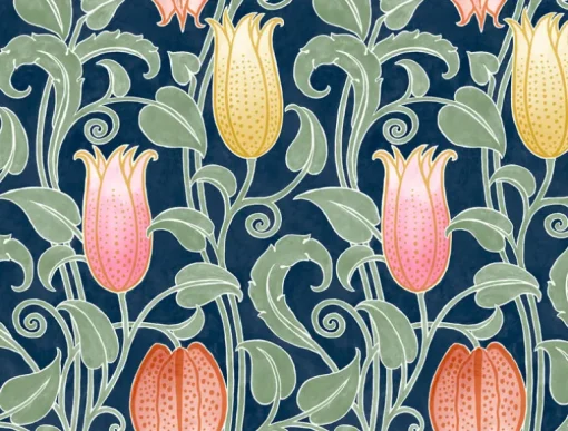 Ronald Redding Arts & Crafts Canterbury Bells Wallpaper - Navy