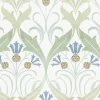 Ronald Redding Arts & Crafts Pine Cone Ribbon Wallpaper - Green & Blue