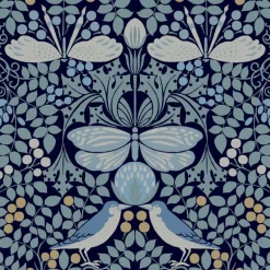 Ronald Redding Arts & Crafts Butterfly Garden Wallpaper - Blue