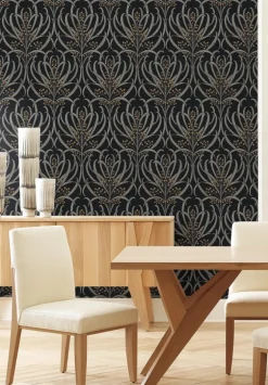 Ronald Redding Arts & Crafts Calluna Wallpaper - Black & Gold