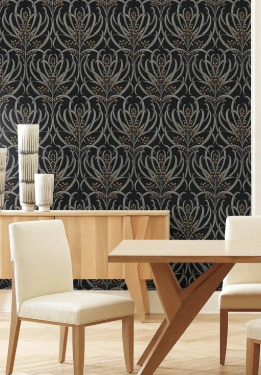 Ronald Redding Arts & Crafts Calluna Wallpaper - Black & Gold