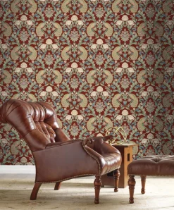 Ronald Redding Arts & Crafts Plume Dynasty Wallpaper - Red