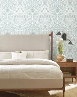 Ronald Redding Arts & Crafts Lockwood Damask Wallpaper - Light Blue