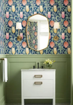 Ronald Redding Arts & Crafts Canterbury Bells Wallpaper - Navy