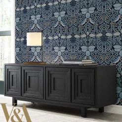 Ronald Redding Arts & Crafts Butterfly Garden Wallpaper - Blue