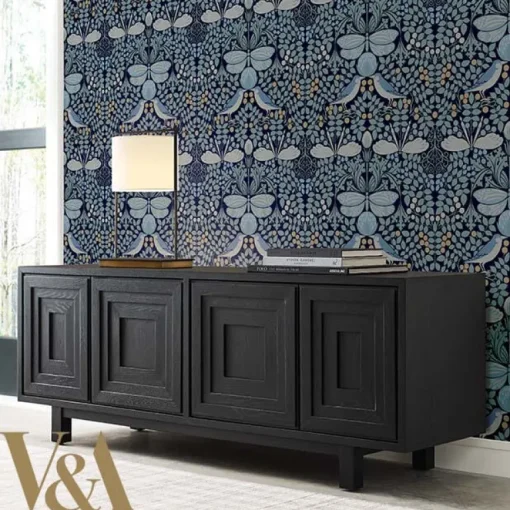 Ronald Redding Arts & Crafts Butterfly Garden Wallpaper - Blue