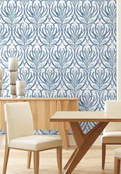 Ronald Redding Arts & Crafts Calluna Wallpaper - White & Blue