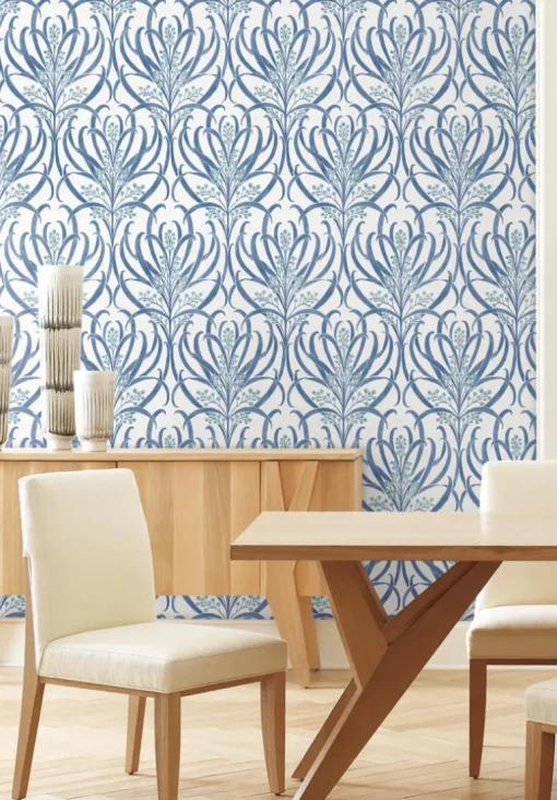 Ronald Redding Arts & Crafts Calluna Wallpaper - White & Blue