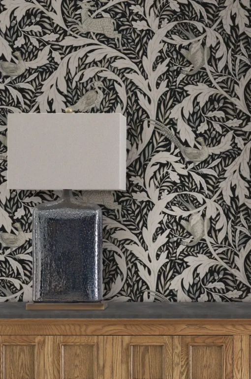 Ronald Redding Arts & Crafts Woodland Tapestry Wallpaper - Black