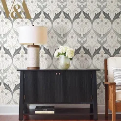 Ronald Redding Arts & Crafts Pine Cone Ribbon Wallpaper - Charcoal
