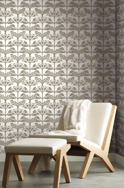 Ronald Redding Arts & Crafts Tracery Blooms Wallpaper - White