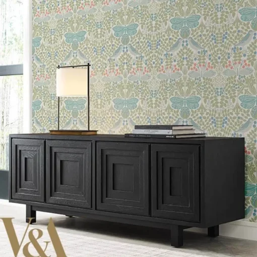 Ronald Redding Arts & Crafts Butterfly Garden Wallpaper - Green & Blue